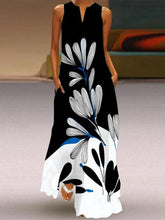Robe longue sans manches à col en V et imprimé floral